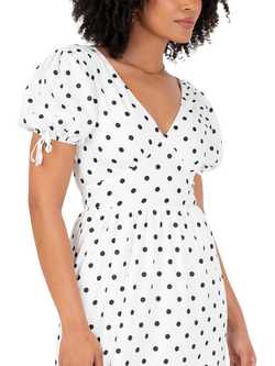 Lovedrobe Short Puff Sleeve Polka Dot Midi Dress, White/Black - view 2, White/ Black