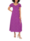 Lovedrobe Short Puff Sleeve Speckle Print Midi Dress, Purple