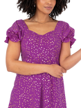 Lovedrobe Short Puff Sleeve Speckle Print Midi Dress, Purple