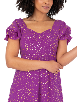 Lovedrobe Short Puff Sleeve Speckle Print Midi Dress, Purple - view 2, Purple