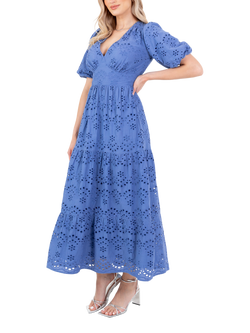 Lovedrobe Floral Broderie Anglaise Maxi Dress, Blue, Blue