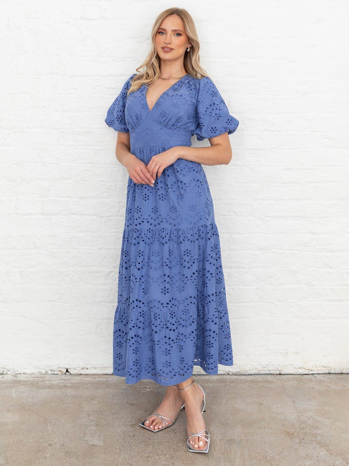 Product image 11 of 11, which shows Lovedrobe Floral Broderie Anglaise Maxi Dress, Blue, 8