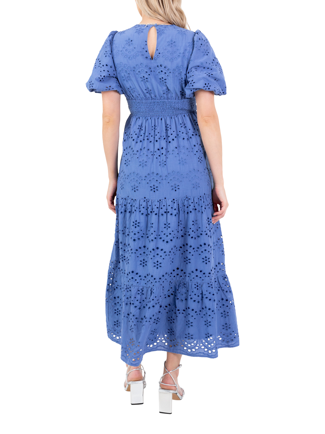 Product image 3 of 11, which shows Lovedrobe Floral Broderie Anglaise Maxi Dress, Blue, 8