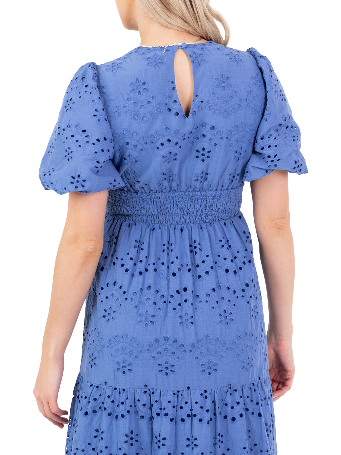 Product image 4 of 11, which shows Lovedrobe Floral Broderie Anglaise Maxi Dress, Blue, 8