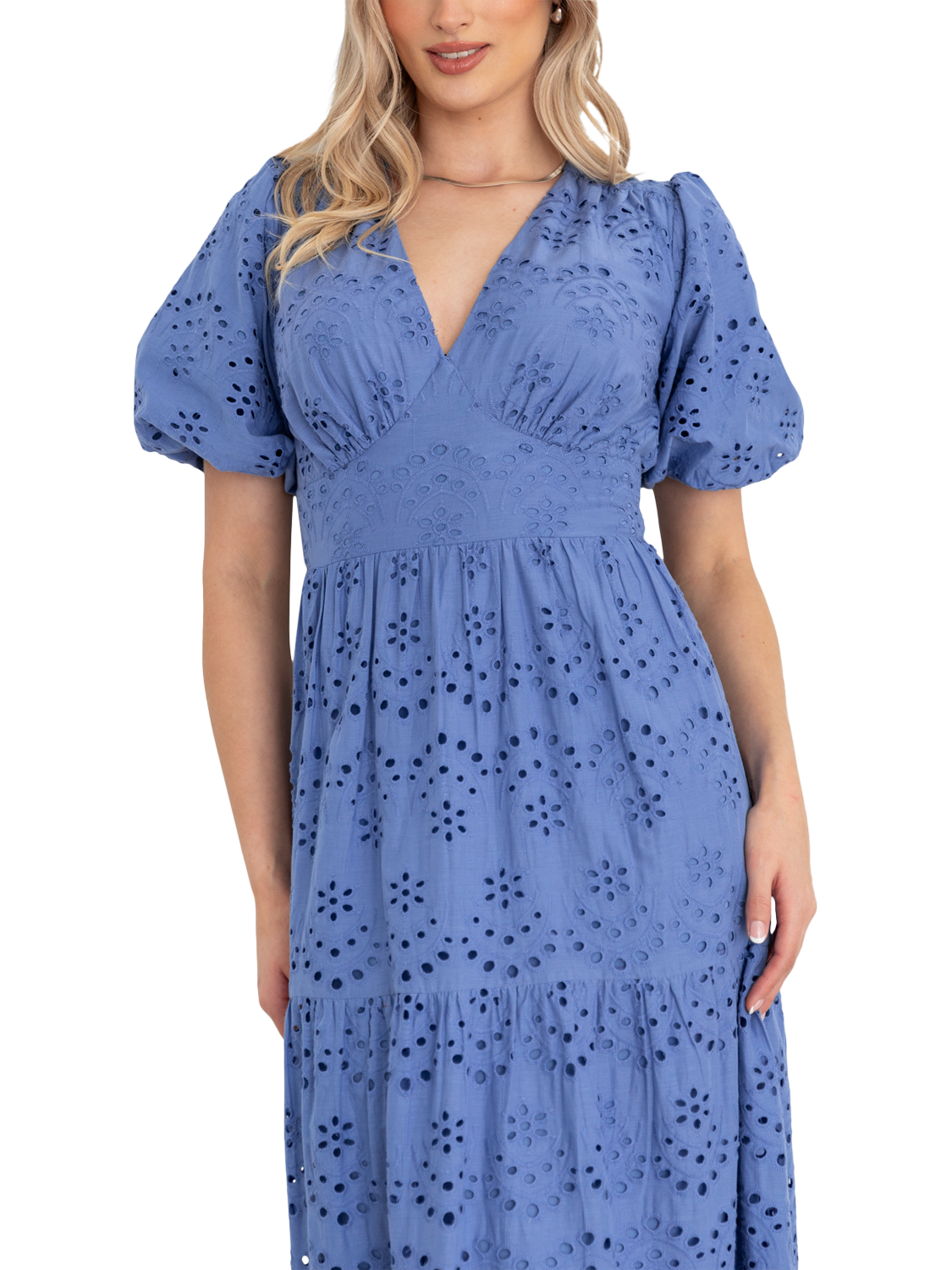 Product image 5 of 11, which shows Lovedrobe Floral Broderie Anglaise Maxi Dress, Blue, 8