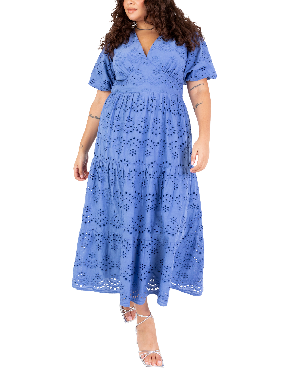 Product image 6 of 11, which shows Lovedrobe Floral Broderie Anglaise Maxi Dress, Blue, 8
