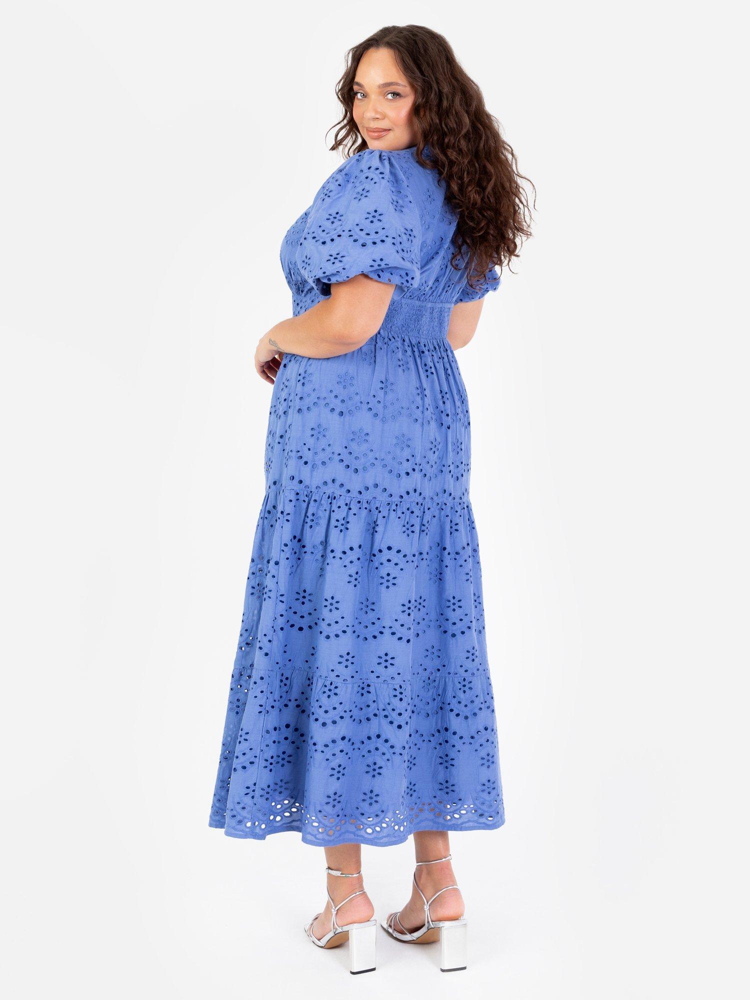 Product image 8 of 11, which shows Lovedrobe Floral Broderie Anglaise Maxi Dress, Blue, 8