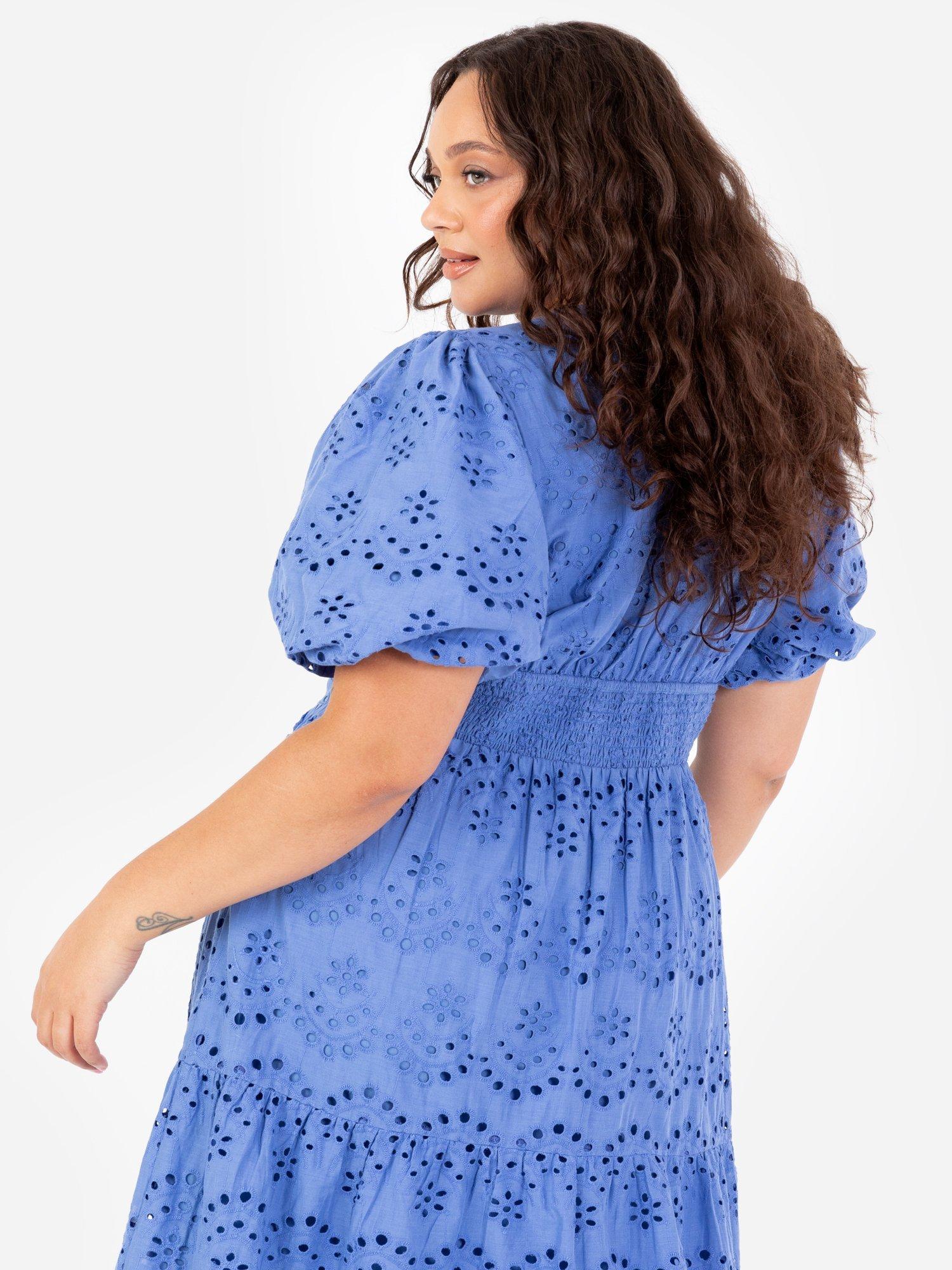 Product image 9 of 11, which shows Lovedrobe Floral Broderie Anglaise Maxi Dress, Blue, 8