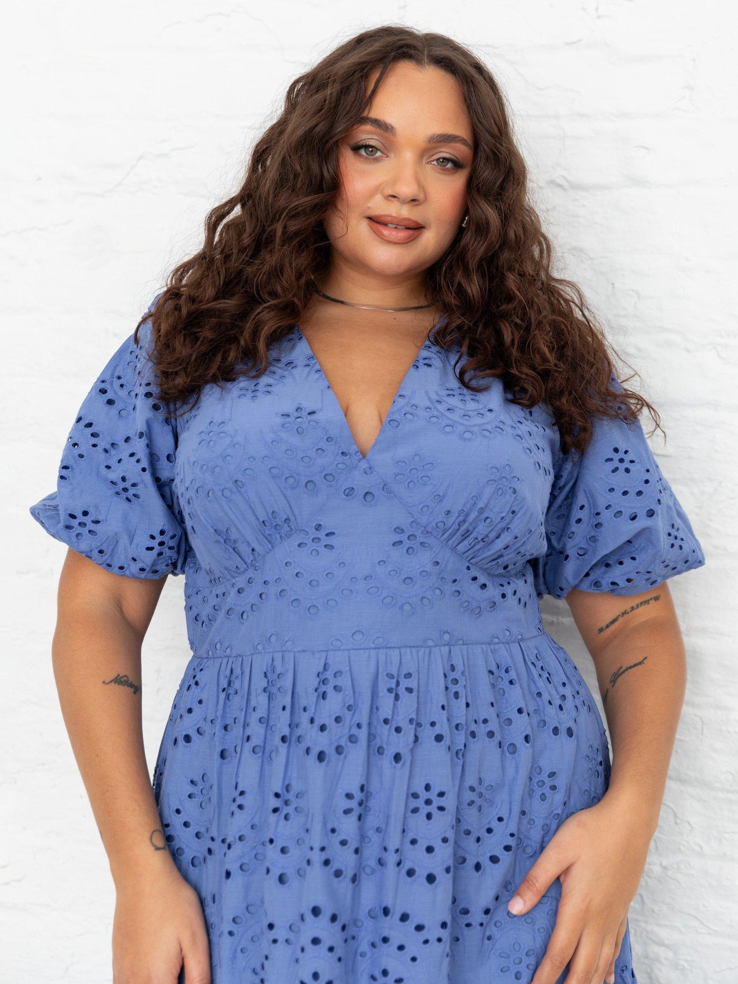 Product image 10 of 11, which shows Lovedrobe Floral Broderie Anglaise Maxi Dress, Blue, 8