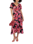 Lovedrobe Tropical Floral Waterfall Ruffle Midaxi Dress, Black/Multi