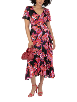 Lovedrobe Tropical Floral Waterfall Ruffle Midaxi Dress, Black/Multi, Black/Multi