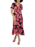 Lovedrobe Tropical Floral Waterfall Ruffle Midaxi Dress, Black/Multi