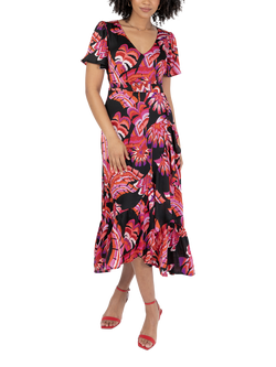 Lovedrobe Tropical Floral Waterfall Ruffle Midaxi Dress, Black/Multi - view 2, Black/Multi