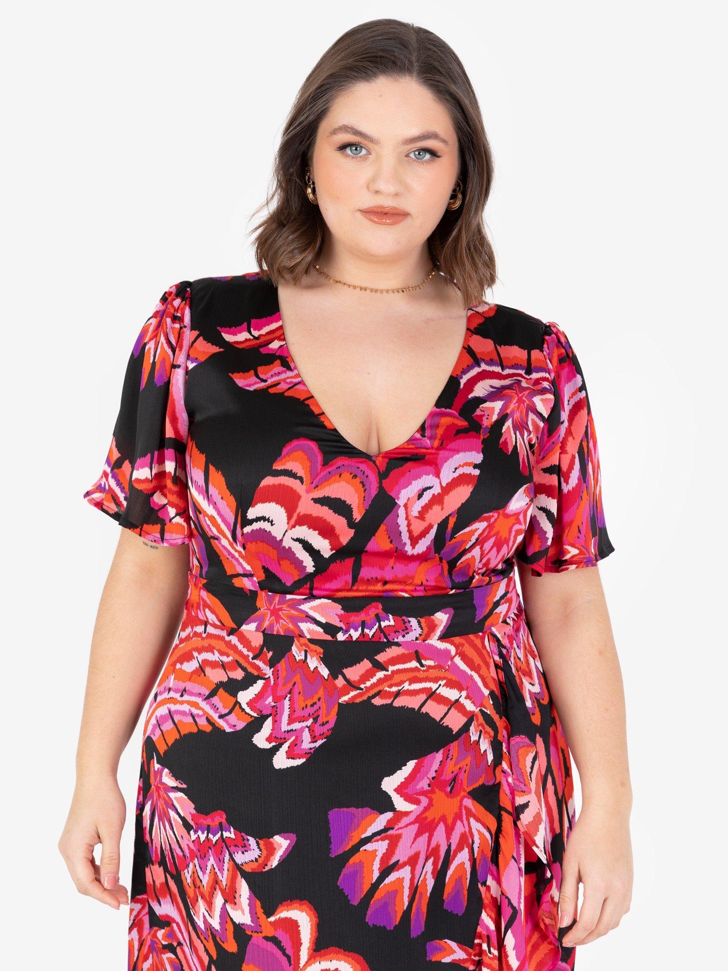 Product image 8 of 11, which shows Lovedrobe Tropical Floral Waterfall Ruffle Midaxi Dress, Black/Multi, 8