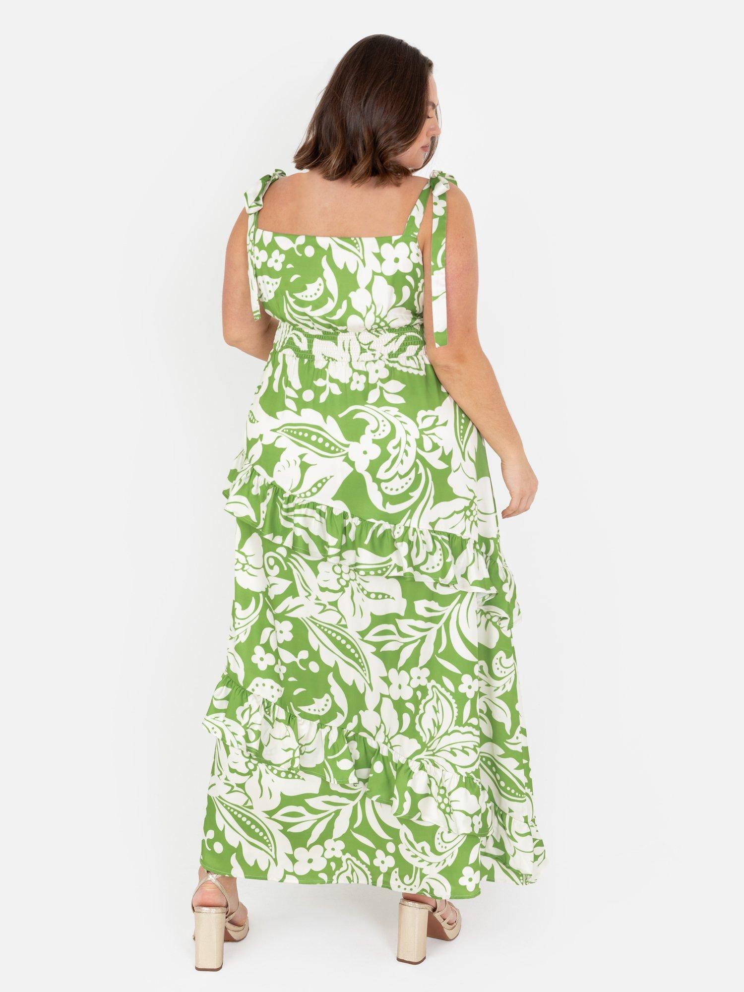 Product image 10 of 11, which shows Lovedrobe Floral Tie Shoulder Midaxi Dress, Green/White, 8