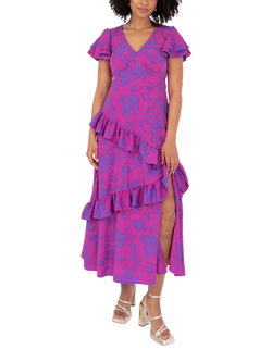 Lovedrobe Floral Ruffle Detail Midaxi Dress, Pink, Pink