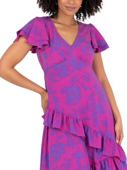 Lovedrobe Floral Ruffle Detail Midaxi Dress, Pink - view 2, Pink