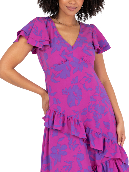 Lovedrobe Floral Ruffle Detail Midaxi Dress, Pink - view 2, Pink