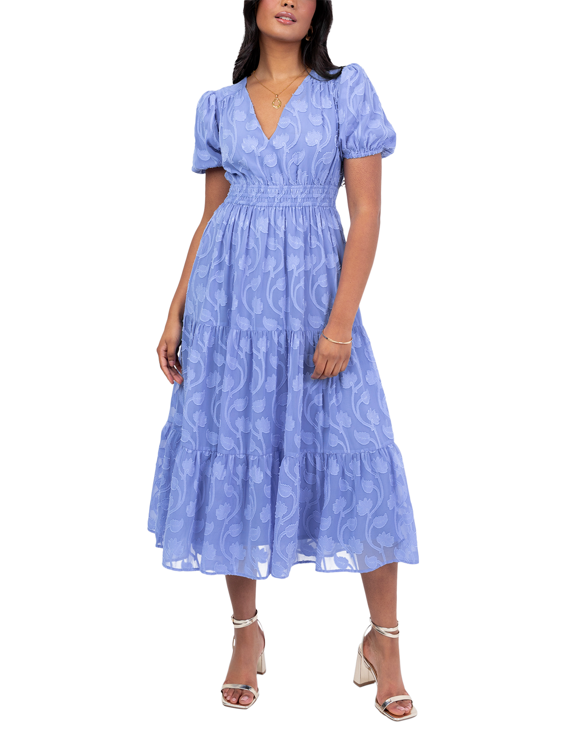 Product image 1 of 5, which shows Lovedrobe Floral Burn Out Midi Dress, Blue, 8