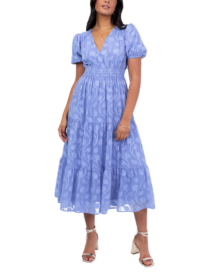 Lovedrobe Floral Burn Out Midi Dress, Blue