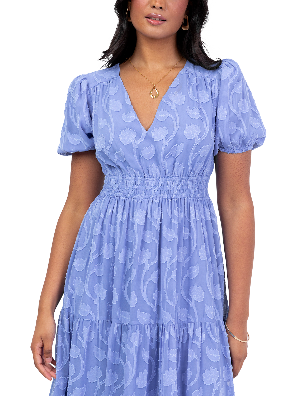 Product image 2 of 5, which shows Lovedrobe Floral Burn Out Midi Dress, Blue, 8