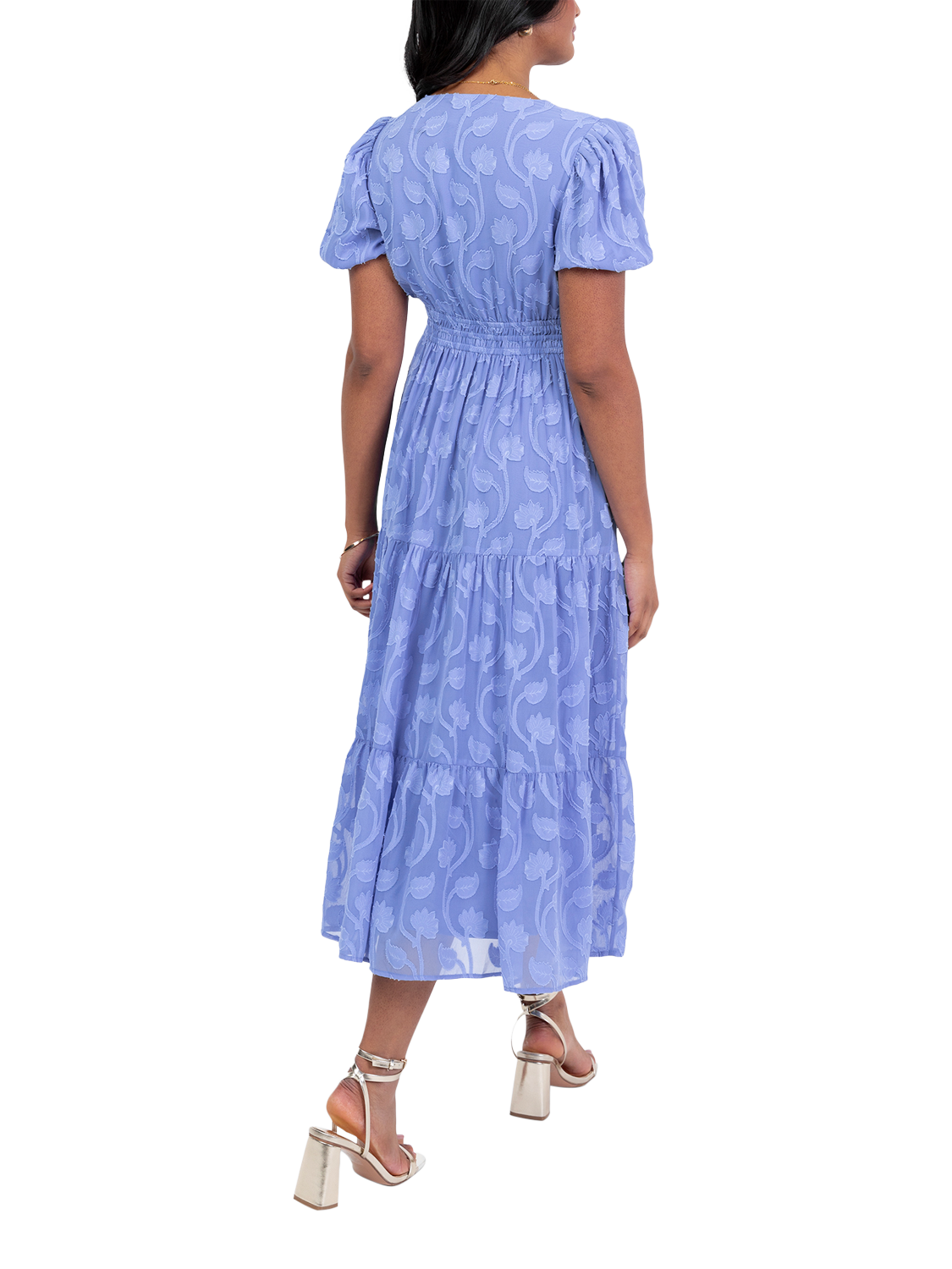 Product image 3 of 5, which shows Lovedrobe Floral Burn Out Midi Dress, Blue, 8