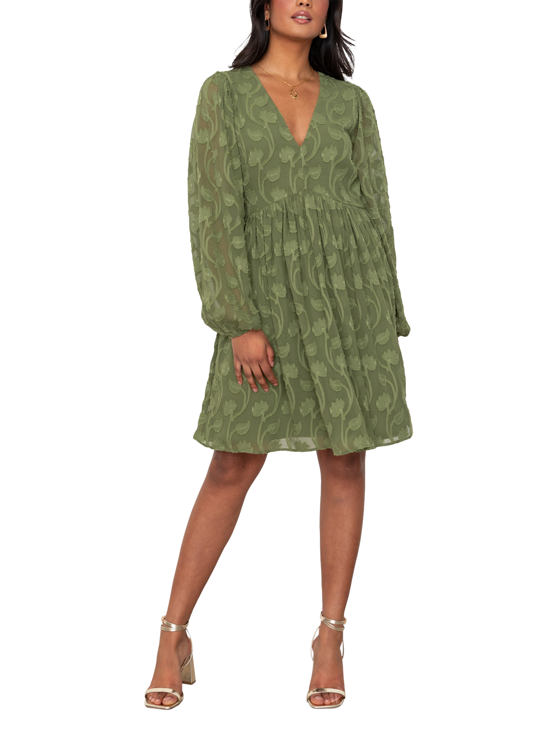 Product image 1 of 8, which shows Lovedrobe Floral Embroidered Mini Dress, Khaki, 8