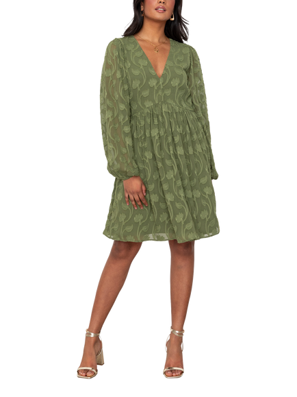 Lovedrobe Floral Embroidered Mini Dress, Khaki