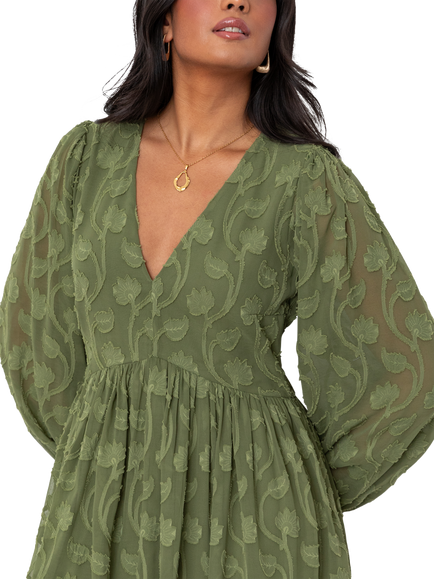 Lovedrobe Floral Embroidered Mini Dress - view 2, Khaki