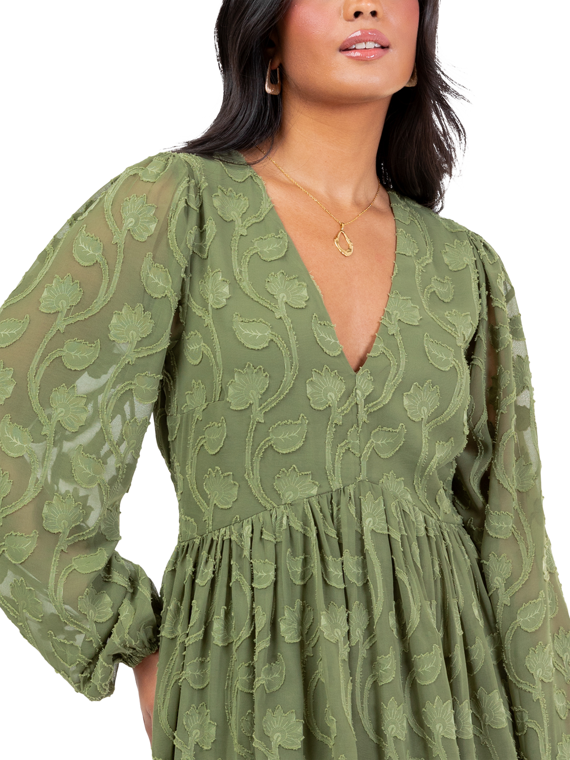 Product image 4 of 8, which shows Lovedrobe Floral Embroidered Mini Dress, Khaki, 8