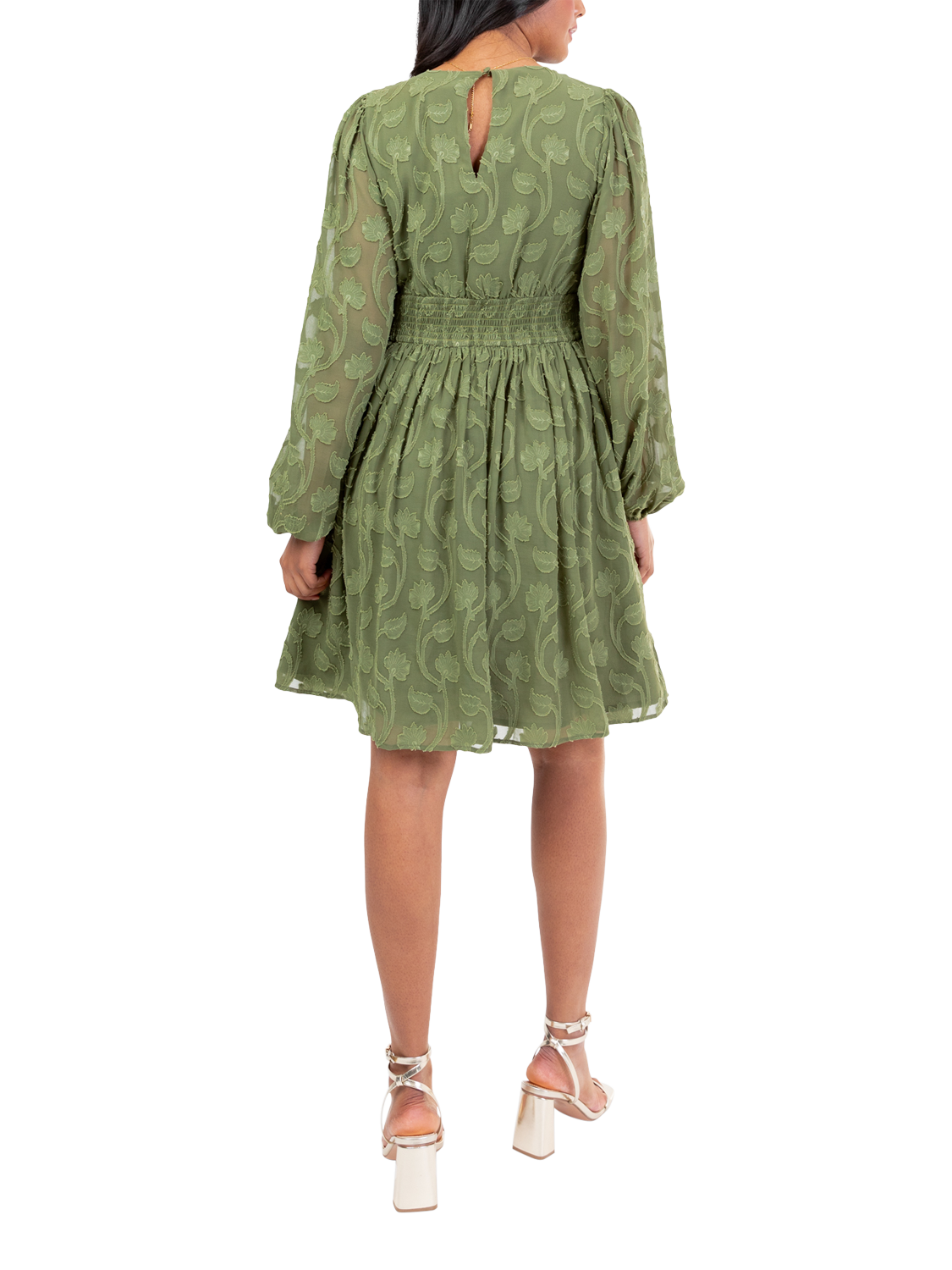 Product image 6 of 8, which shows Lovedrobe Floral Embroidered Mini Dress, Khaki, 8