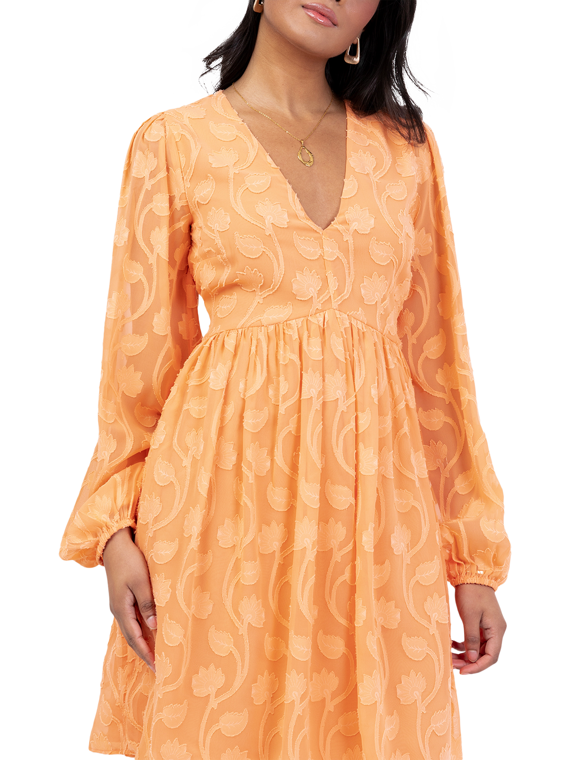 Product image 2 of 11, which shows Lovedrobe Floral Embroidered Mini Dress, Orange, 8