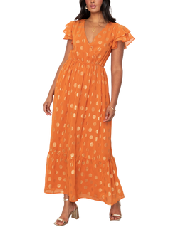 Lovedrobe Swirl Pattern Midi Dress, Orange/ Gold