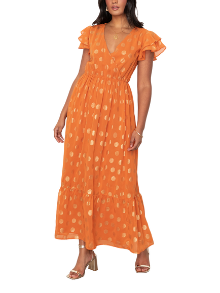 Lovedrobe Swirl Pattern Midi Dress, Orange/ Gold
