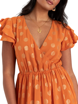Lovedrobe Swirl Pattern Midi Dress - view 2, Orange/ Gold