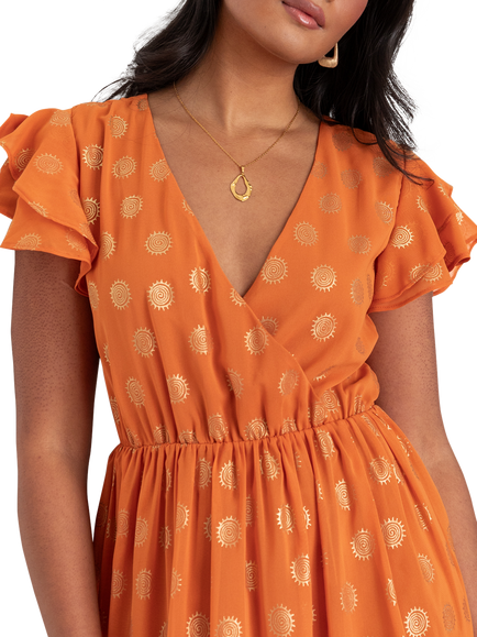 Lovedrobe Swirl Pattern Midi Dress - view 2, Orange/ Gold