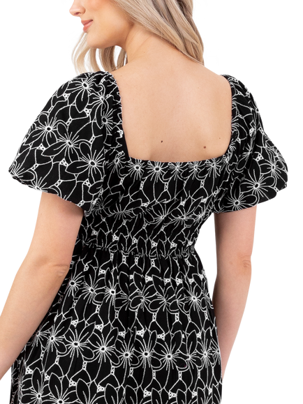 Lovedrobe Patterned Cotton Midi Dress, Black/ White