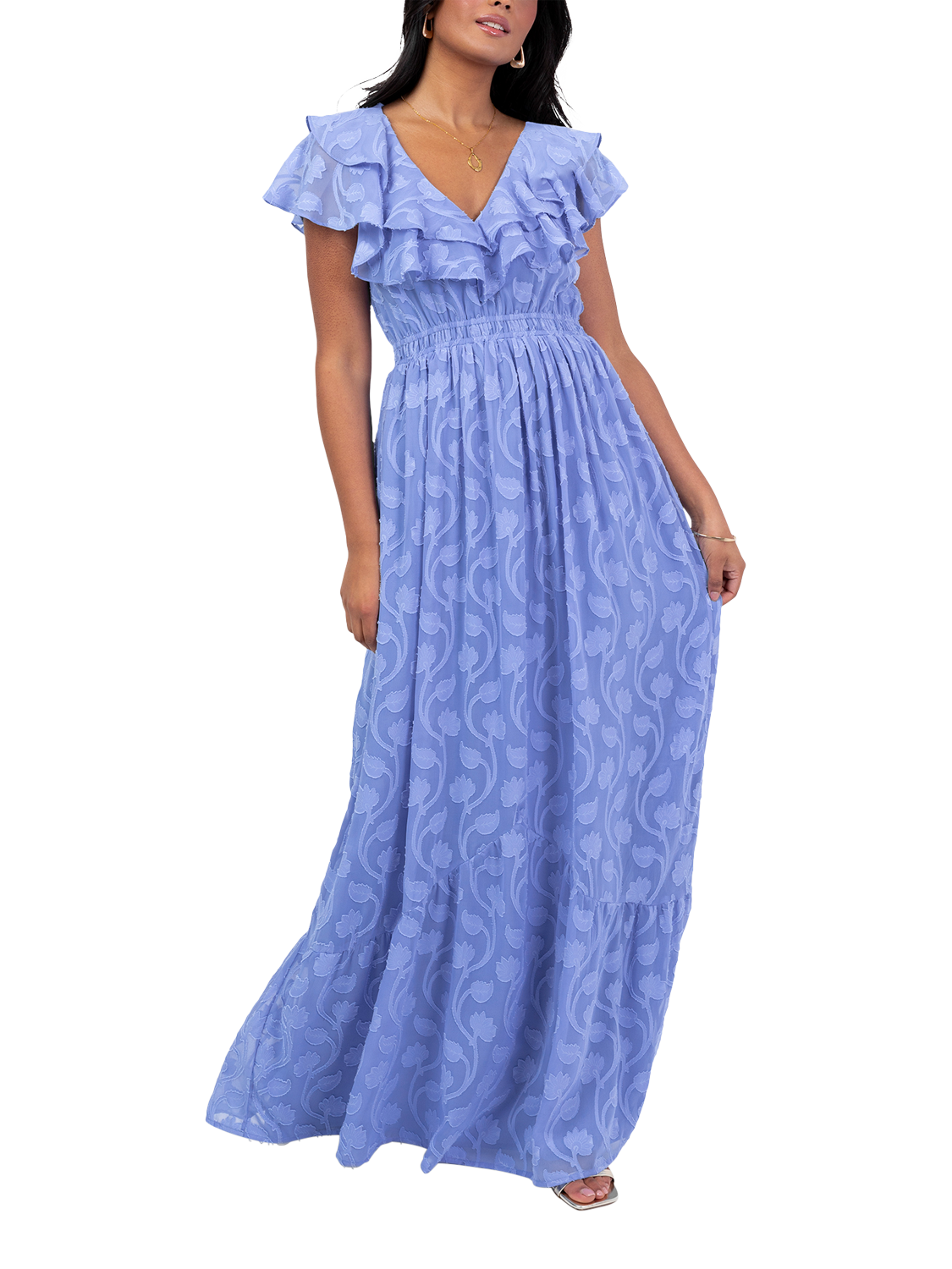 Product image 1 of 11, which shows Lovedrobe Floral Embroidered Maxi Dress, Blue, 8