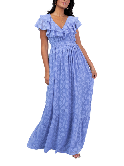 Lovedrobe Floral Embroidered Maxi Dress, Blue