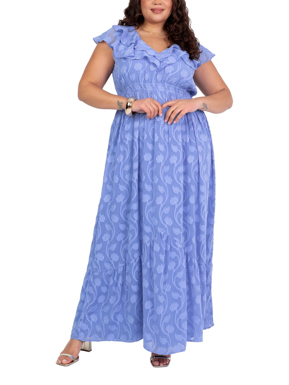 Product image 5 of 11, which shows Lovedrobe Floral Embroidered Maxi Dress, Blue, 8