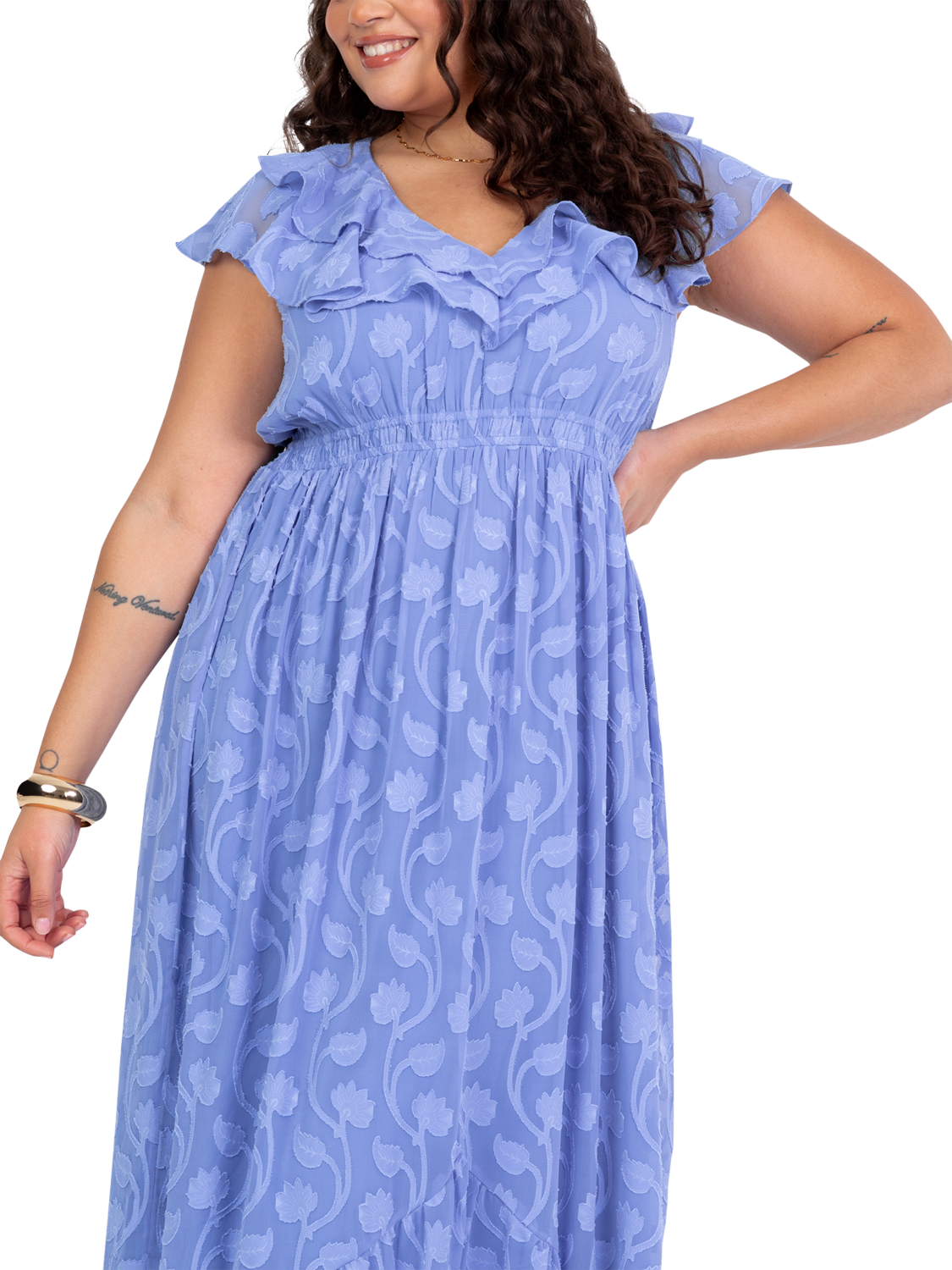 Product image 6 of 11, which shows Lovedrobe Floral Embroidered Maxi Dress, Blue, 8