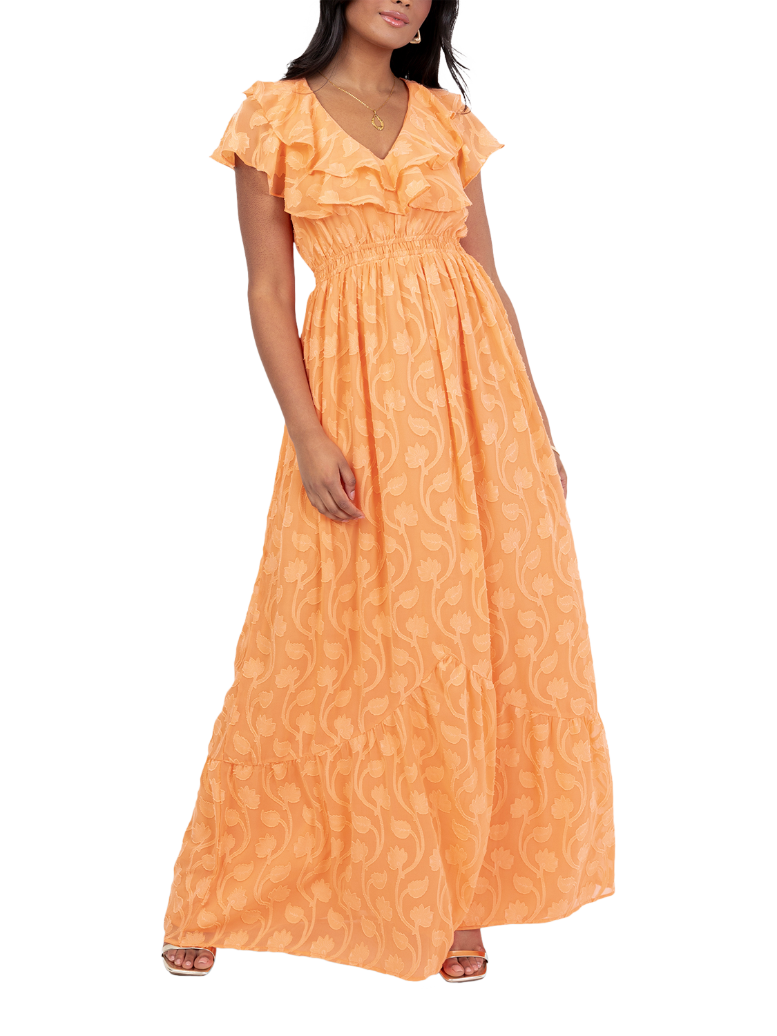 Product image 1 of 9, which shows Lovedrobe Floral Embroidered Maxi Dress, Orange, 8