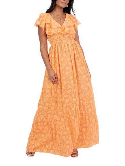 Lovedrobe Floral Embroidered Maxi Dress, Orange
