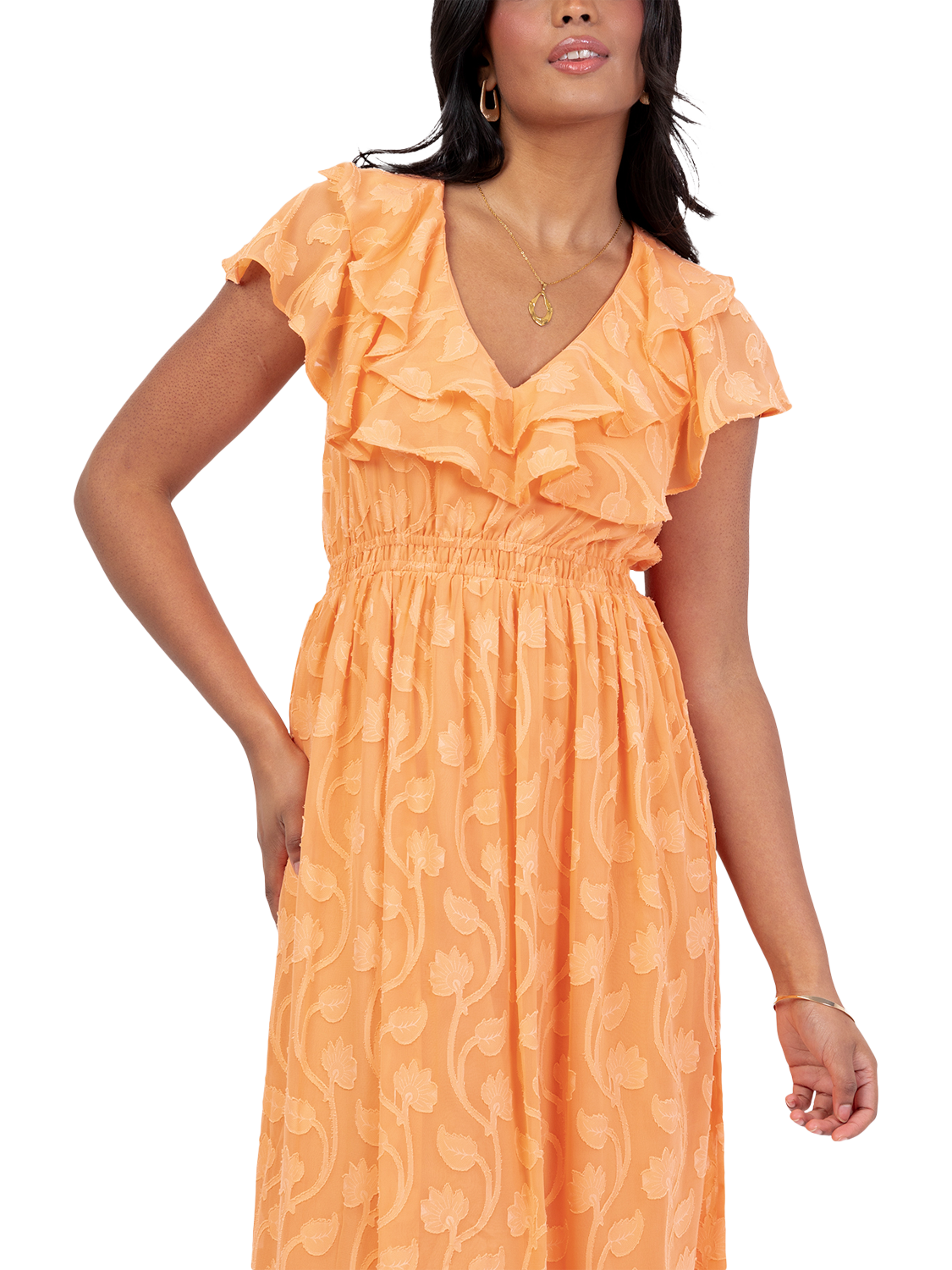 Product image 2 of 9, which shows Lovedrobe Floral Embroidered Maxi Dress, Orange, 8