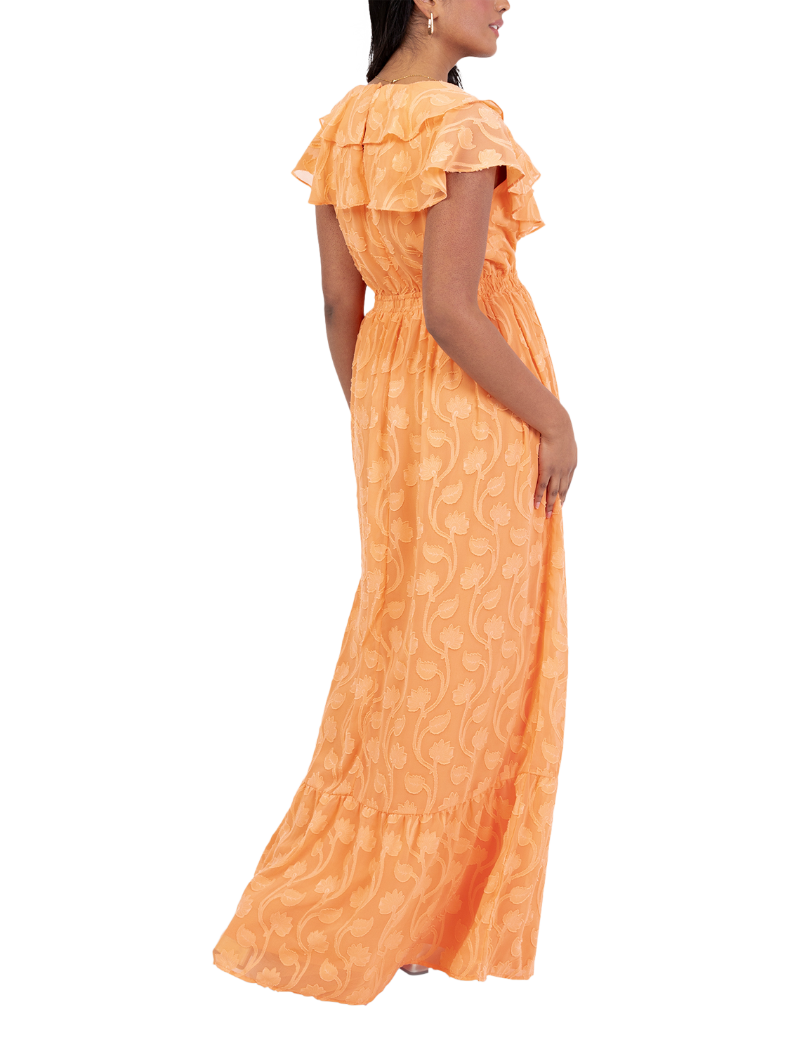 Product image 3 of 9, which shows Lovedrobe Floral Embroidered Maxi Dress, Orange, 8
