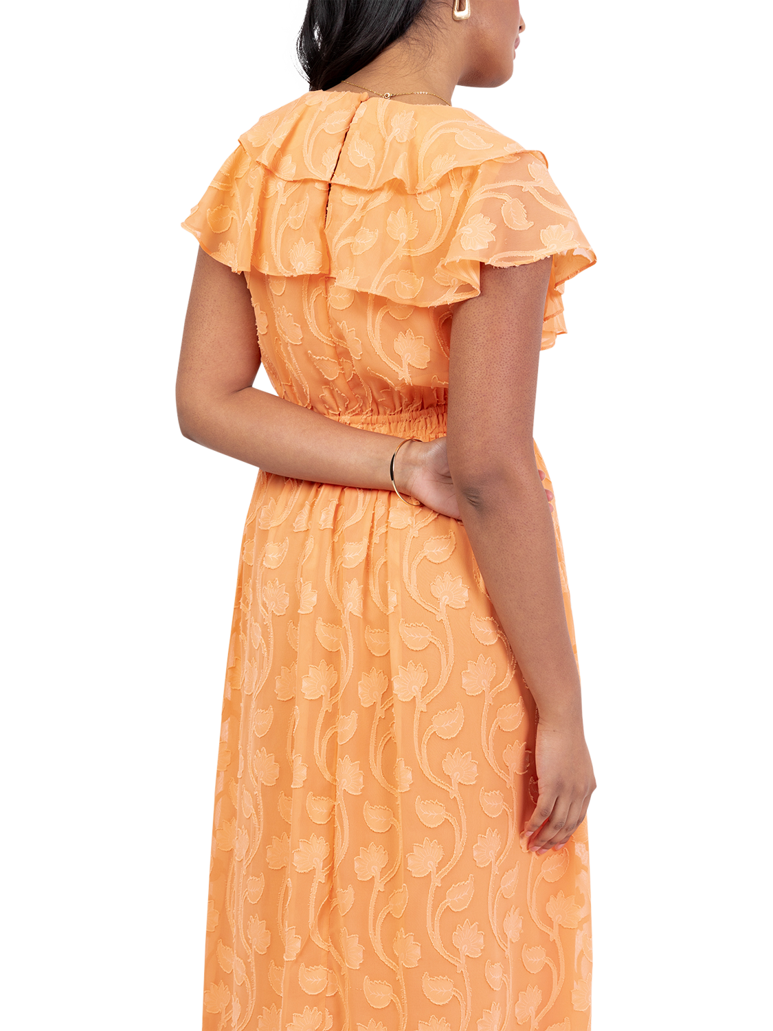 Product image 4 of 9, which shows Lovedrobe Floral Embroidered Maxi Dress, Orange, 8