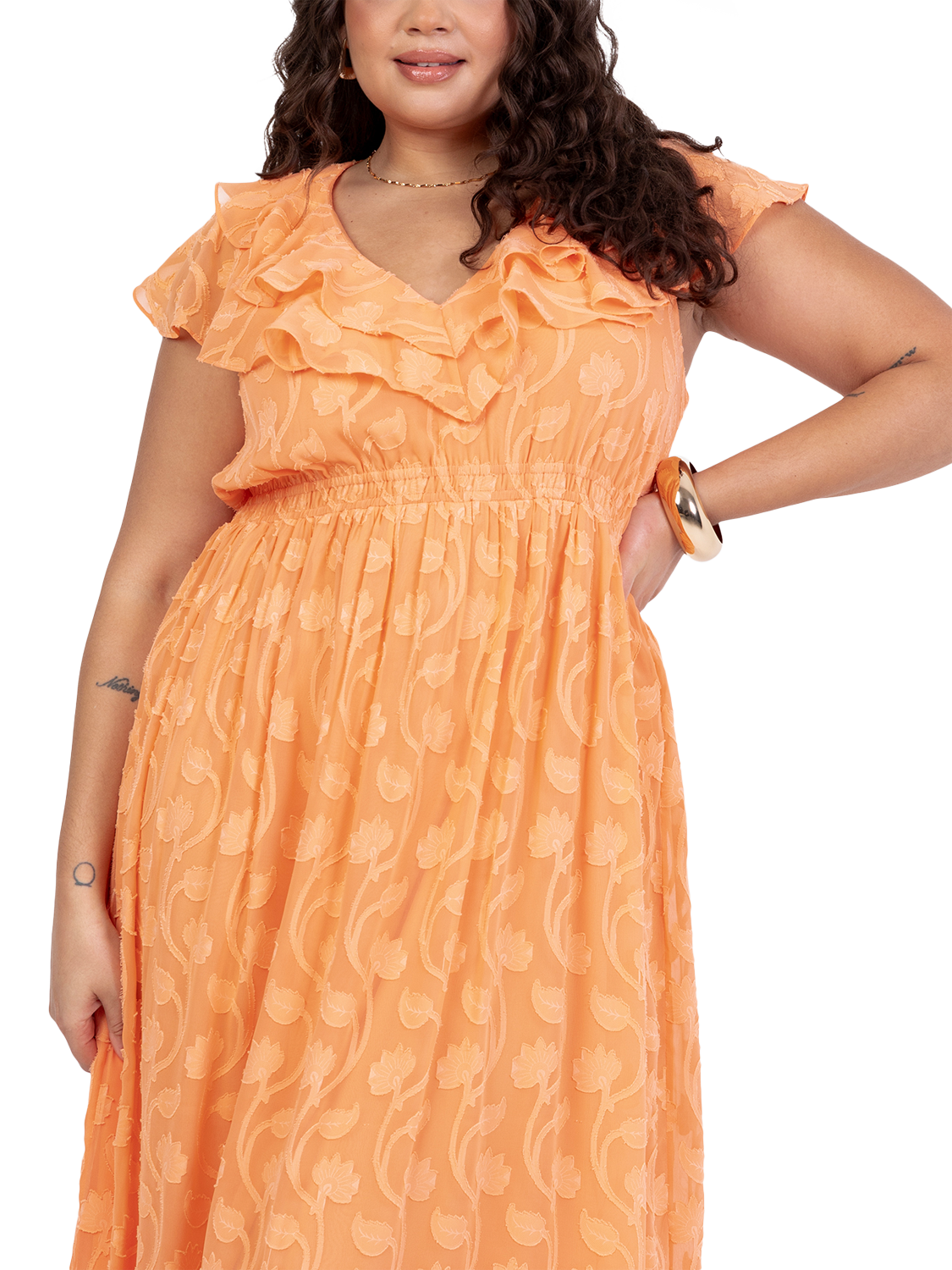 Product image 6 of 9, which shows Lovedrobe Floral Embroidered Maxi Dress, Orange, 8