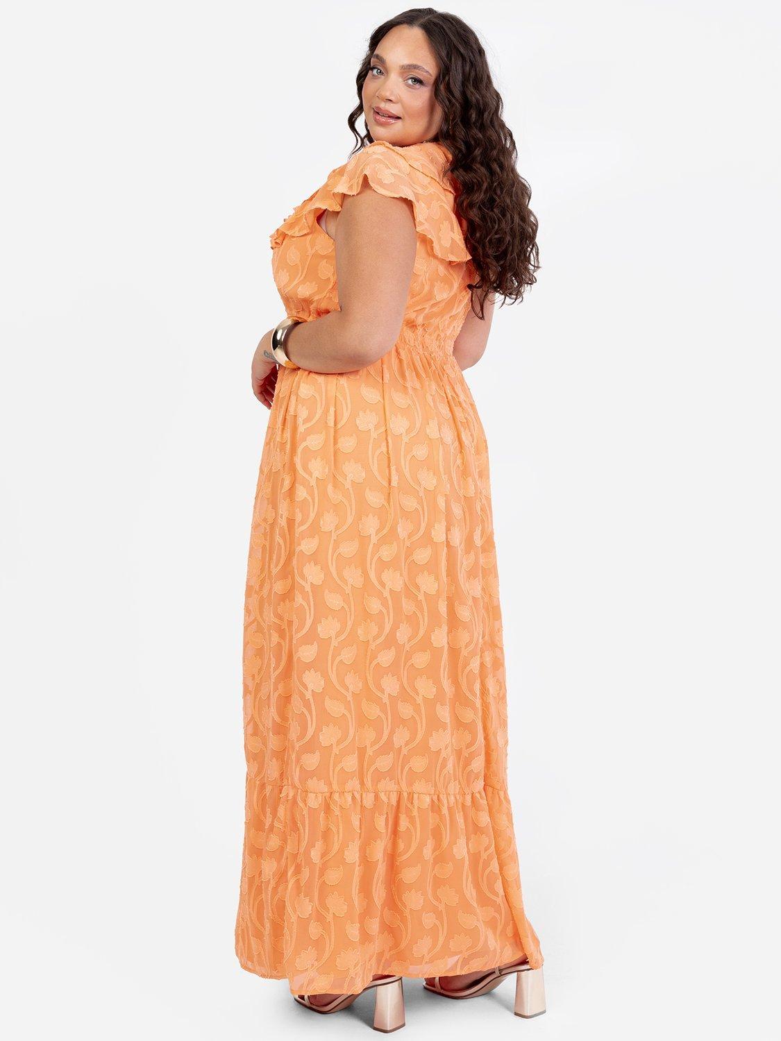 Product image 7 of 9, which shows Lovedrobe Floral Embroidered Maxi Dress, Orange, 8