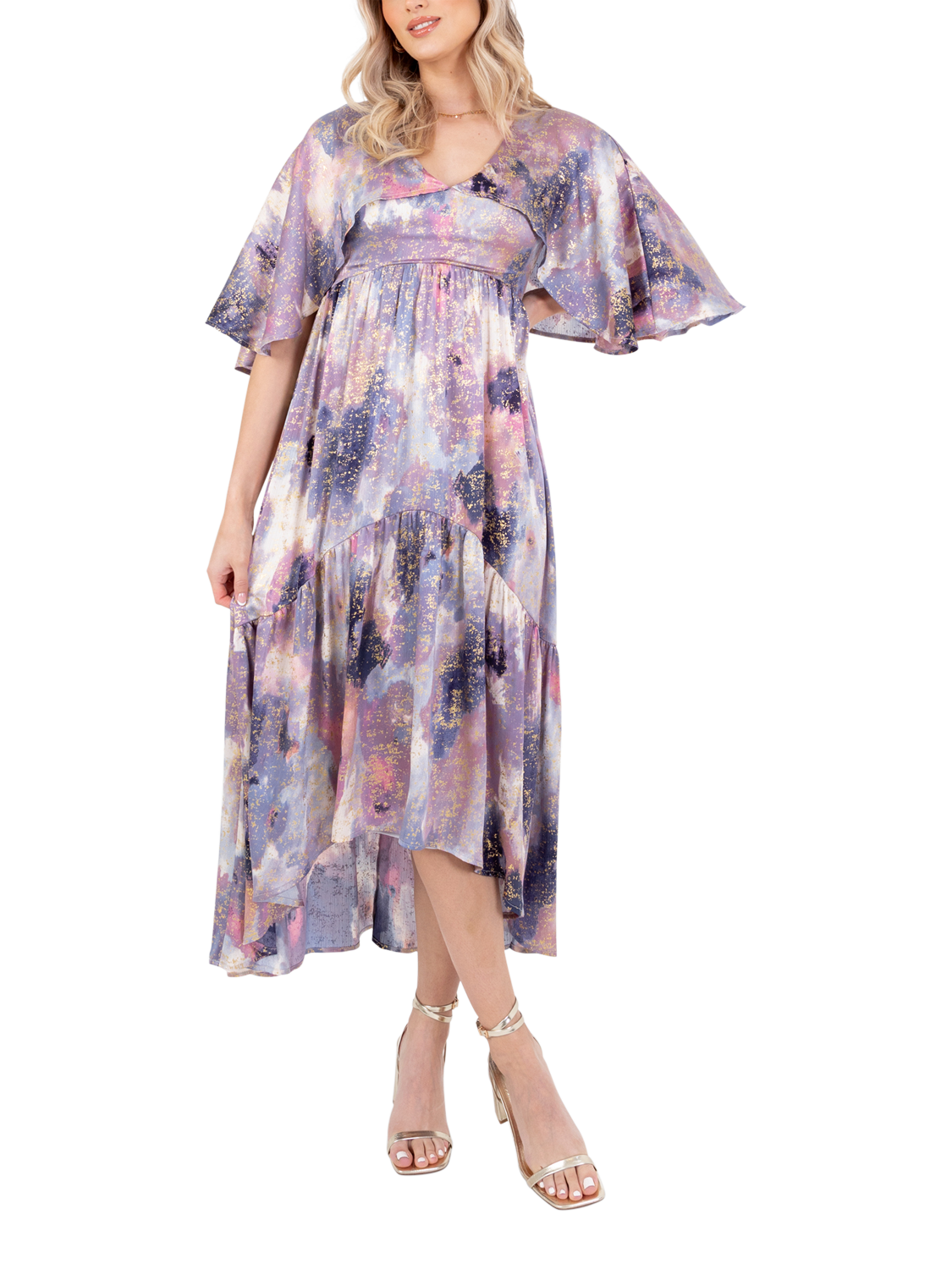 Product image 1 of 11, which shows Lovedrobe Angel Sleeve Marble Print Midi Dress, Multi, 8