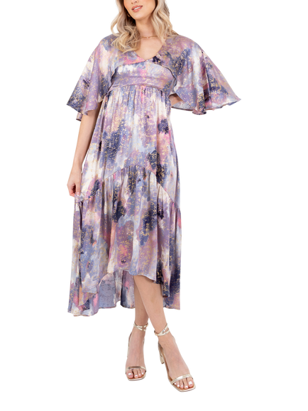 Lovedrobe Angel Sleeve Marble Print Midi Dress, Multi